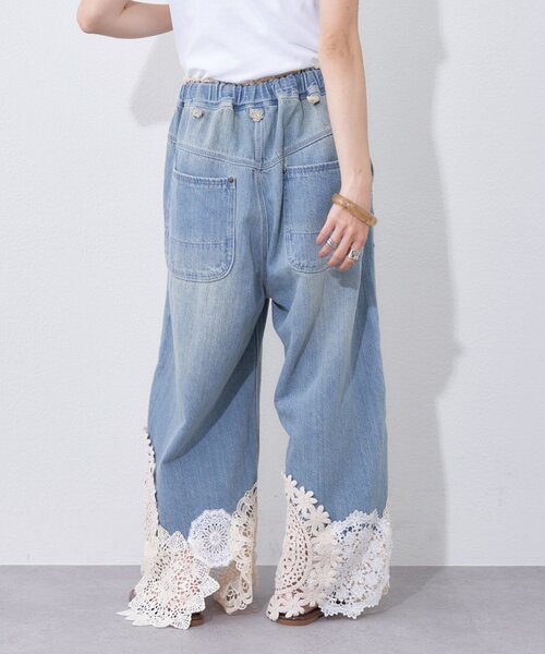etsinta（エシンタ）の「【etsinta】リメイク裾レースデニムワイドパンツ（デニムパンツ・レディース・インディゴブルー・ONE SIZE）」の7枚目の写真