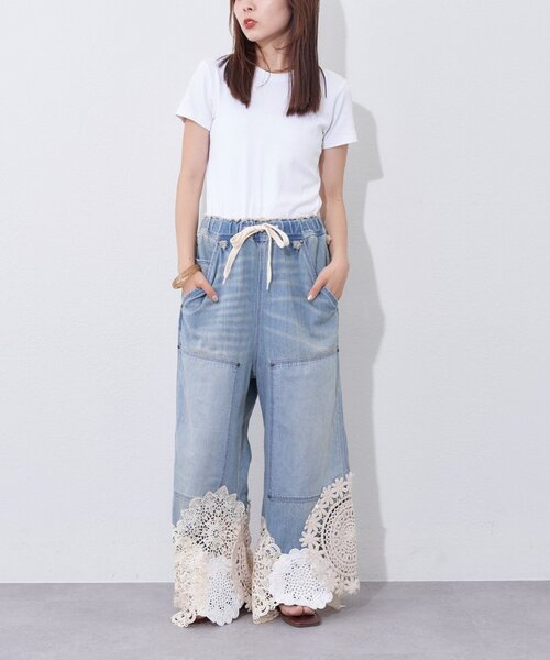 etsinta（エシンタ）の「【etsinta】リメイク裾レースデニムワイドパンツ（デニムパンツ・レディース・インディゴブルー・ONE SIZE）」の10枚目の写真