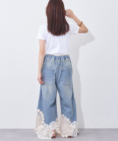 etsinta（エシンタ）の「【etsinta】リメイク裾レースデニムワイドパンツ（デニムパンツ・レディース・インディゴブルー・ONE SIZE）」の11枚目の写真