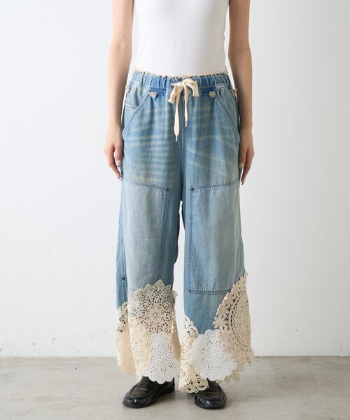 etsinta（エシンタ）の「【etsinta】リメイク裾レースデニムワイドパンツ（デニムパンツ・レディース・インディゴブルー・ONE SIZE）」の16枚目の写真
