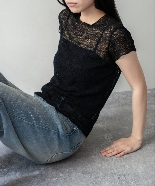 on:nue(オンニュ)の「【on:nue】カラミレース半袖サマーニット(ニット/セーター・レディース・ホワイト/ブラック/ブラウン/ベージュ・FREE)」の10枚目の写真