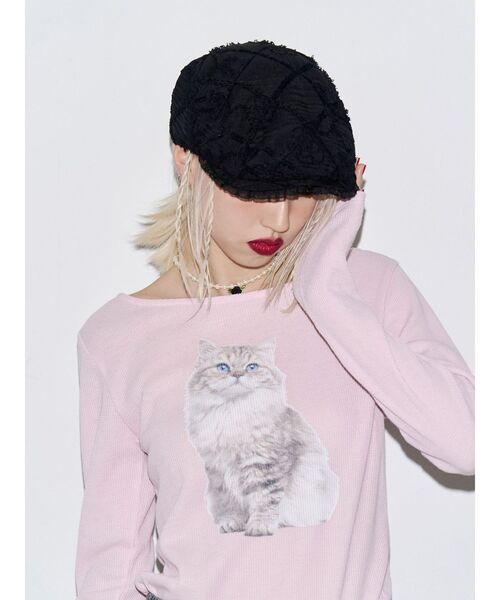 jouetie(ジュエティ)の「キャットロゴワッフルロンT(Tシャツ/カットソー・レディース・アイボリー/ブラック/ピンク・FREE)」の17枚目の写真