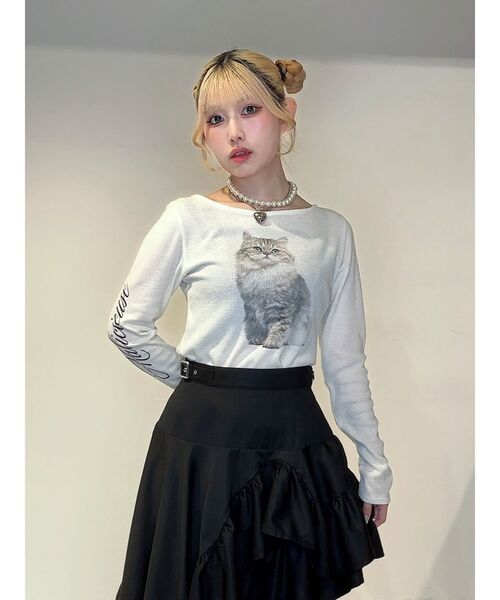 jouetie(ジュエティ)の「キャットロゴワッフルロンT(Tシャツ/カットソー・レディース・アイボリー/ブラック/ピンク・FREE)」の20枚目の写真
