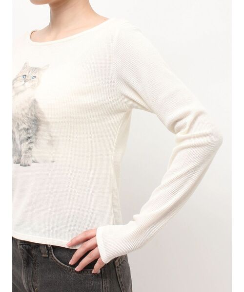 jouetie(ジュエティ)の「キャットロゴワッフルロンT(Tシャツ/カットソー・レディース・アイボリー/ブラック/ピンク・FREE)」の8枚目の写真