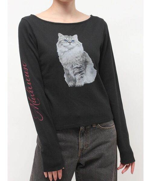 jouetie(ジュエティ)の「キャットロゴワッフルロンT(Tシャツ/カットソー・レディース・アイボリー/ブラック/ピンク・FREE)」の5枚目の写真