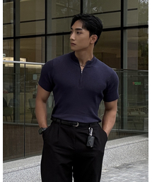 PHOS333（フォースサンサンサン）の「M Slim Fit Half Zip Knit/Navy（ニット/セーター）」