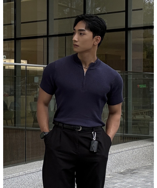 PHOS333(フォースサンサンサン)の「M Slim Fit Half Zip Knit/Navy(ニット/セーター・メンズ・その他・FREE)」の1枚目の写真