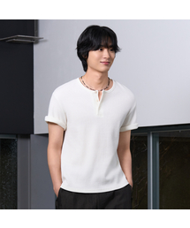 HYOJI（ヒョージ）の「26 SS セミクロップワッフルヘンリーネック半袖Tシャツ (3カラー)（Tシャツ/カットソー）」