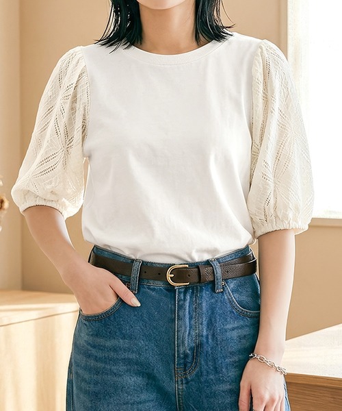 itto...(イット)の「袖レースパフスリーブトップス(Tシャツ/カットソー・レディース・オフホワイト/ブラック・M)」の6枚目の写真