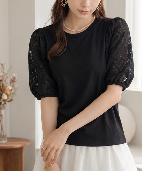 itto...(イット)の「袖レースパフスリーブトップス(Tシャツ/カットソー・レディース・オフホワイト/ブラック・M)」の11枚目の写真