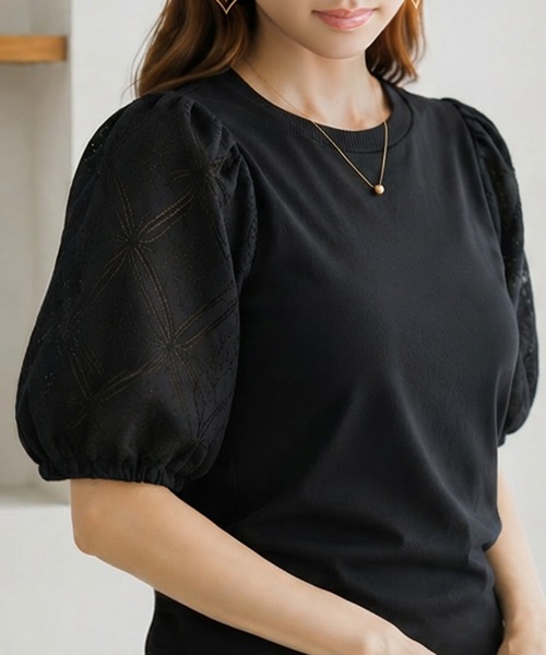 itto...(イット)の「袖レースパフスリーブトップス(Tシャツ/カットソー・レディース・オフホワイト/ブラック・M)」の12枚目の写真