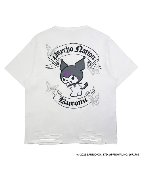 1111clothing(ワンフォークロージング)の「【PSYCHO NATION × KUROMI】バタフライストーンTEE(726811) / クロミちゃん Tシャツ(Tシャツ/カットソー・レディース・ホワイト/ブラック系/ブラック・44)」の2枚目の写真