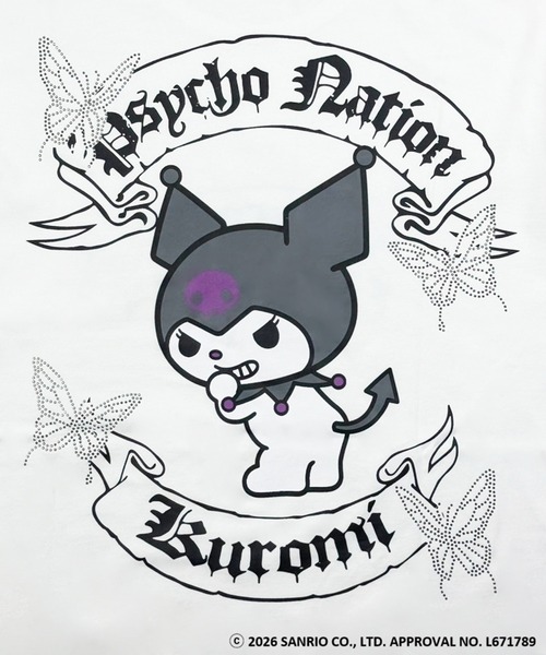 1111clothing(ワンフォークロージング)の「【PSYCHO NATION × KUROMI】バタフライストーンTEE(726811) / クロミちゃん Tシャツ(Tシャツ/カットソー・レディース・ホワイト/ブラック系/ブラック・44)」の7枚目の写真