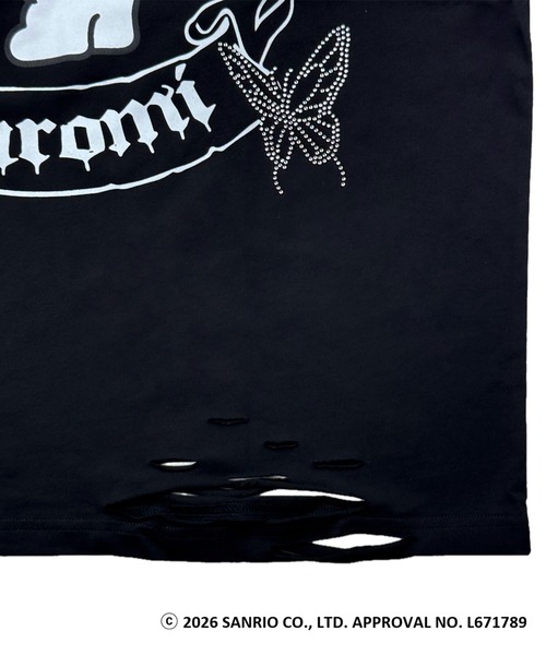 1111clothing(ワンフォークロージング)の「【PSYCHO NATION × KUROMI】バタフライストーンTEE(726811) / クロミちゃん Tシャツ(Tシャツ/カットソー・レディース・ホワイト/ブラック系/ブラック・44)」の12枚目の写真