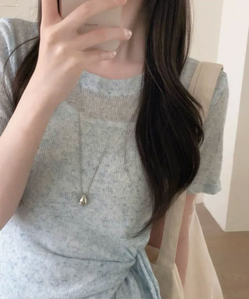 VIVID LADY(ビビッドレディー)の「ウエストリボンニットxキャミソール トップス2点セット(アンサンブル・レディース・グレー/アイボリー/ライトブルー/グリーン・FREE)」の9枚目の写真