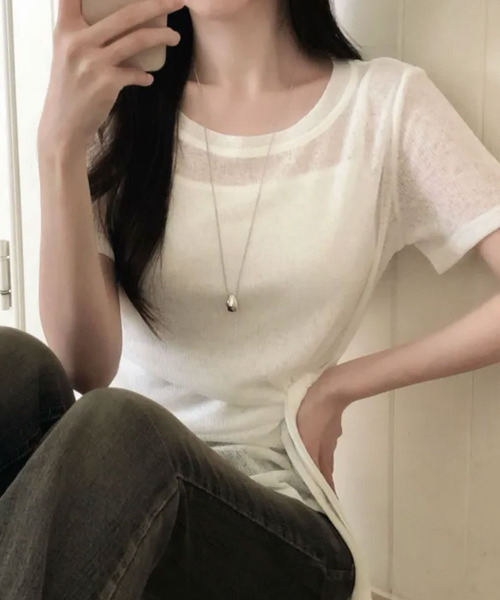 VIVID LADY(ビビッドレディー)の「ウエストリボンニットxキャミソール トップス2点セット(アンサンブル・レディース・グレー/アイボリー/ライトブルー/グリーン・FREE)」の14枚目の写真