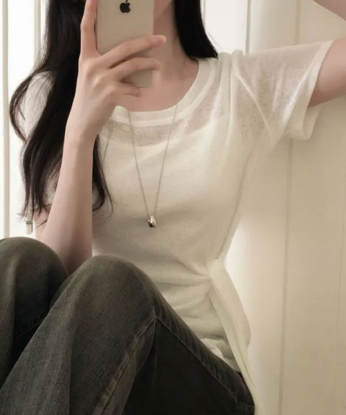 VIVID LADY(ビビッドレディー)の「ウエストリボンニットxキャミソール トップス2点セット(アンサンブル・レディース・グレー/アイボリー/ライトブルー/グリーン・FREE)」の15枚目の写真