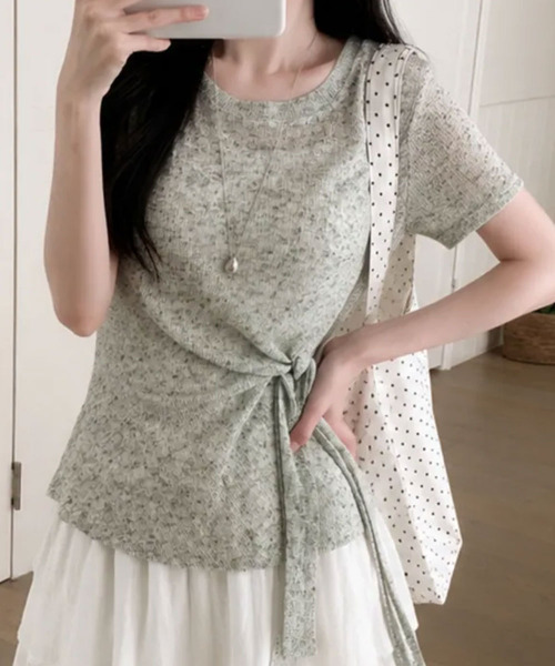 VIVID LADY(ビビッドレディー)の「ウエストリボンニットxキャミソール トップス2点セット(アンサンブル・レディース・グレー/アイボリー/ライトブルー/グリーン・FREE)」の19枚目の写真