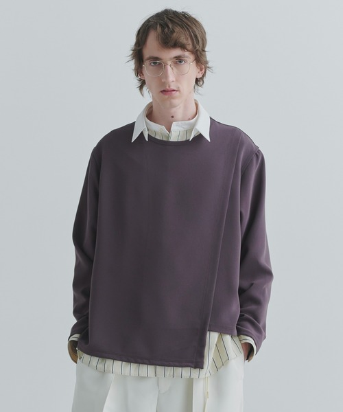 CULLNI(クルニ)の「Triacetate Airy Cloth Wrap Long Sleeve Pullover(Tシャツ/カットソー・メンズ・オフホワイト/ネイビー/ブラウン/ブラック・2/1/0)」の1枚目の写真