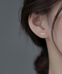 シルバーリボンワンポイントピアス/両耳用/レディース(T3)
