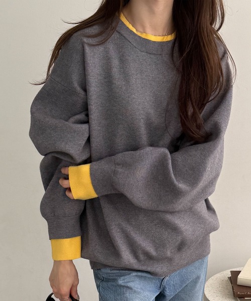 GeeRA(ジーラ)の「スウェットライクレイヤード風配色オーバーサイズニット(ニット/セーター・レディース・ブラウン/ブラック系その他/ベージュ/杢グレー・SMALL/MEDIUM/LARGE/X-LARGE)」の10枚目の写真