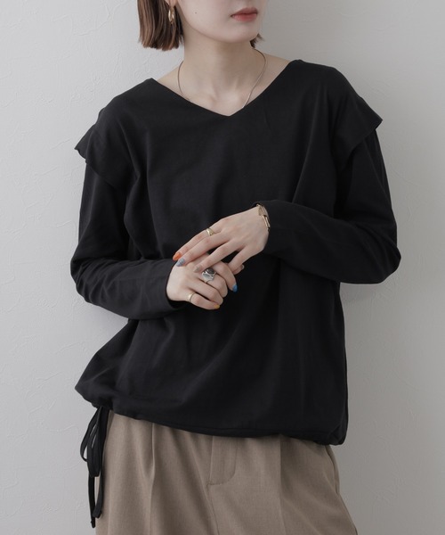 FUNALIVE(ファンアライブ)の「ショルダータックカットソー 長袖(Tシャツ/カットソー・レディース・チャコールグレー/オフホワイト/グレイッシュベージュ/ブラック/カーキ・M~L/LL~3L)」の22枚目の写真