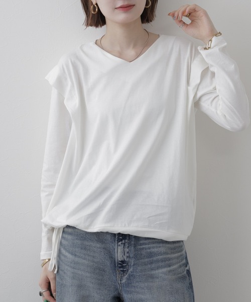 FUNALIVE(ファンアライブ)の「ショルダータックカットソー 長袖(Tシャツ/カットソー・レディース・チャコールグレー/オフホワイト/グレイッシュベージュ/ブラック/カーキ・M~L/LL~3L)」の16枚目の写真