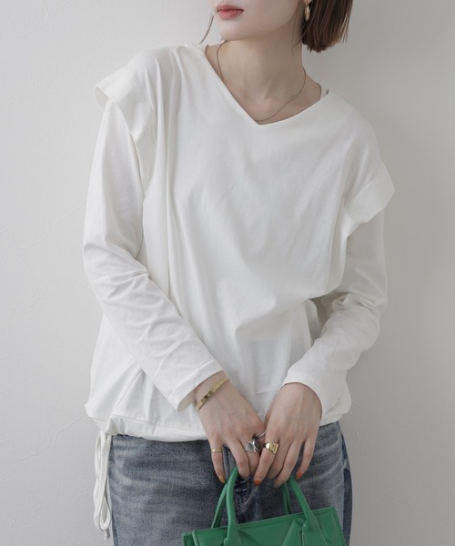FUNALIVE(ファンアライブ)の「ショルダータックカットソー 長袖(Tシャツ/カットソー・レディース・チャコールグレー/オフホワイト/グレイッシュベージュ/ブラック/カーキ・M~L/LL~3L)」の18枚目の写真
