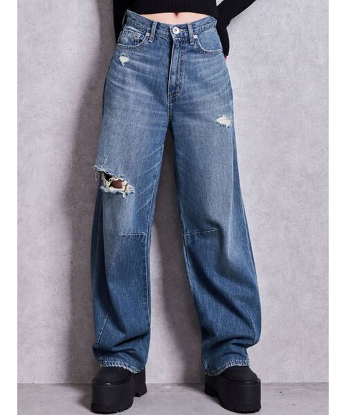 GYDA(ジェイダ)の「ハイウエストBACK OPEN BARREL LEGデニムパンツ(デニムパンツ・レディース・ブルー/インディゴブルー・MEDIUM/SMALL/X-SMALL)」の4枚目の写真