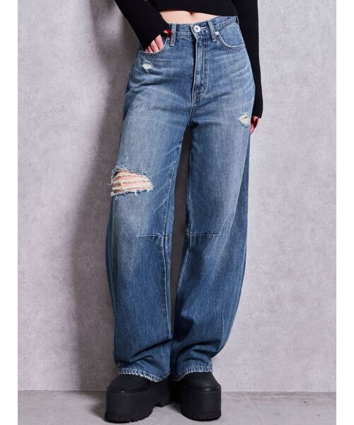 GYDA(ジェイダ)の「ハイウエストBACK OPEN BARREL LEGデニムパンツ(デニムパンツ・レディース・ブルー/インディゴブルー・MEDIUM/SMALL/X-SMALL)」の5枚目の写真