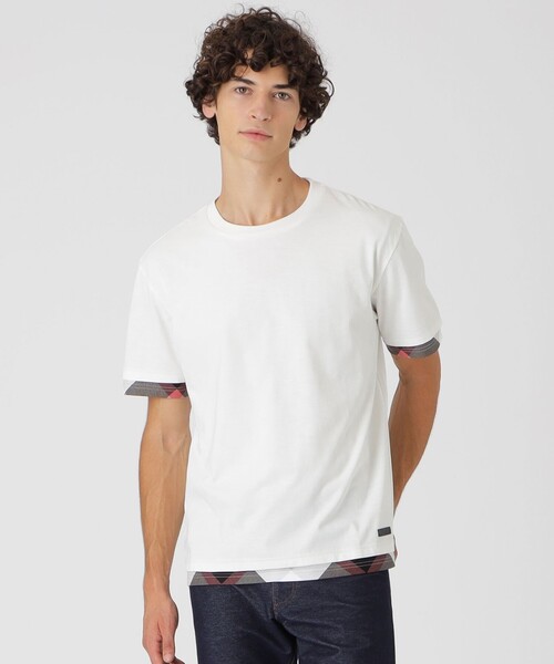 BLACK LABEL CRESTBRIDGE(ブラックレーベル・クレストブリッジ)の「チェックレイヤードマーセライズスラブTシャツ(Tシャツ/カットソー・メンズ・オレンジ系その他3/オフホワイト/ブルー系その他4/ブラック・XL/L/M)」の1枚目の写真