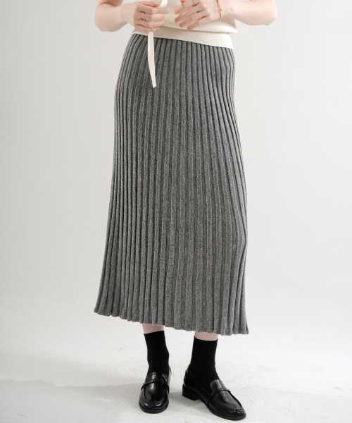 VLETI(ブレッティ)の「Ramswool Pleats Knit Skirt (gray)(スカート・レディース・グレー・FREE)」の1枚目の写真