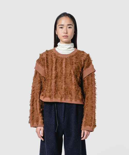 muller of yoshiokubo（ミュラーオブヨシオクボ）の「muller of yoshiokubo ミュラーオブヨシオクボ / FUZZY KNIT TOP ファジーニットトップス / MLF26804（ニット/セーター・レディース・ブラウン/アイボリー・FREE）」の2枚目の写真