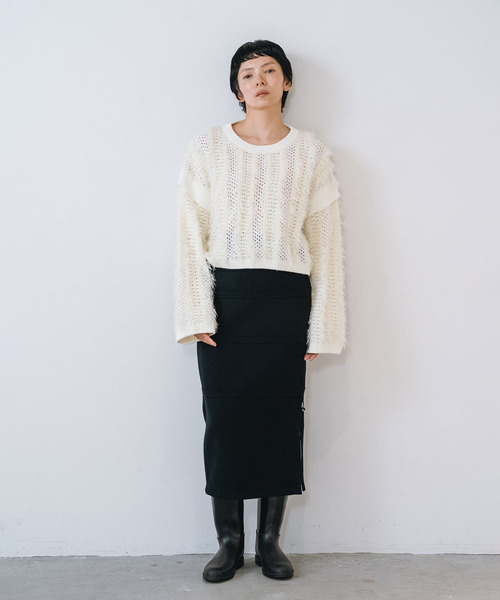 muller of yoshiokubo（ミュラーオブヨシオクボ）の「muller of yoshiokubo ミュラーオブヨシオクボ / FUZZY KNIT TOP ファジーニットトップス / MLF26804（ニット/セーター・レディース・ブラウン/アイボリー・FREE）」の3枚目の写真