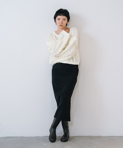 muller of yoshiokubo（ミュラーオブヨシオクボ）の「muller of yoshiokubo ミュラーオブヨシオクボ / FUZZY KNIT TOP ファジーニットトップス / MLF26804（ニット/セーター・レディース・ブラウン/アイボリー・FREE）」の6枚目の写真