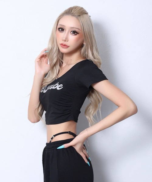 BLACKQUEEN（ブラッククイーン）の「【BLACKQUEEN】ラメロゴショート丈Tシャツ（Tシャツ/カットソー・レディース・ホワイト/ブラック・M）」の10枚目の写真
