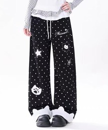 水玉星プリントワイドレジャーパンツ