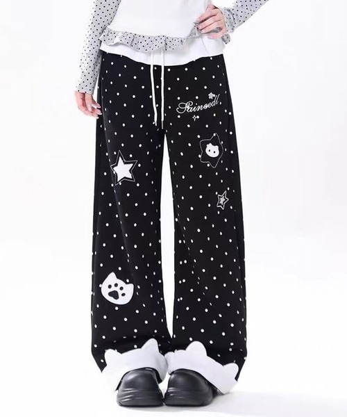 AsheKsha(アシクシャ)の「水玉星プリントワイドレジャーパンツ(その他パンツ・レディース・ブラック/ホワイト・F)」の1枚目の写真