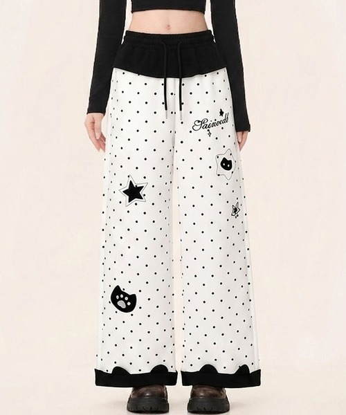 AsheKsha(アシクシャ)の「水玉星プリントワイドレジャーパンツ(その他パンツ・レディース・ブラック/ホワイト・F)」の3枚目の写真