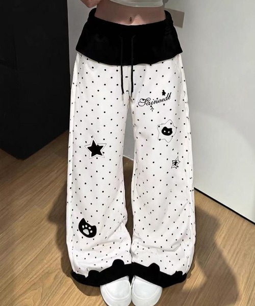 AsheKsha(アシクシャ)の「水玉星プリントワイドレジャーパンツ(その他パンツ・レディース・ブラック/ホワイト・F)」の7枚目の写真