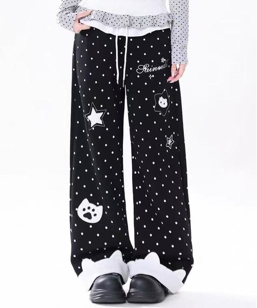 AsheKsha(アシクシャ)の「水玉星プリントワイドレジャーパンツ(その他パンツ・レディース・ブラック/ホワイト・F)」の10枚目の写真