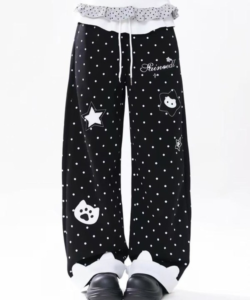 AsheKsha(アシクシャ)の「水玉星プリントワイドレジャーパンツ(その他パンツ・レディース・ブラック/ホワイト・F)」の11枚目の写真