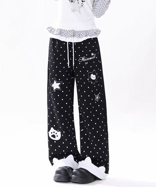 AsheKsha(アシクシャ)の「水玉星プリントワイドレジャーパンツ(その他パンツ・レディース・ブラック/ホワイト・F)」の12枚目の写真