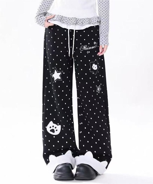 AsheKsha(アシクシャ)の「水玉星プリントワイドレジャーパンツ(その他パンツ・レディース・ブラック/ホワイト・F)」の13枚目の写真