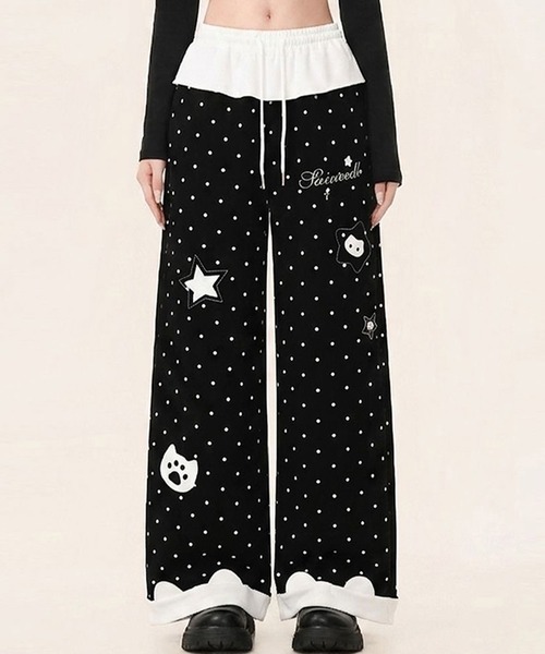 AsheKsha(アシクシャ)の「水玉星プリントワイドレジャーパンツ(その他パンツ・レディース・ブラック/ホワイト・F)」の15枚目の写真