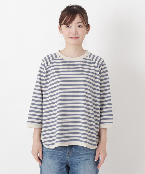 one'sterrace(ワンズテラス)の「綿天竺ラグランワイド7分袖ボーダープルオーバー(Tシャツ/カットソー・レディース・ブルー系その他7/ブラウン系8/ブラック系8/パープル系2/カーキ系5・02)」の17枚目の写真