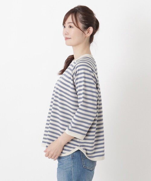 one'sterrace(ワンズテラス)の「綿天竺ラグランワイド7分袖ボーダープルオーバー(Tシャツ/カットソー・レディース・ブルー系その他7/ブラウン系8/ブラック系8/パープル系2/カーキ系5・02)」の18枚目の写真