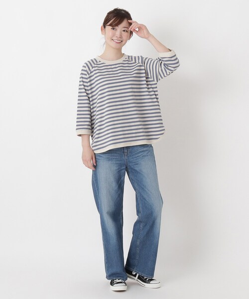 one'sterrace(ワンズテラス)の「綿天竺ラグランワイド7分袖ボーダープルオーバー(Tシャツ/カットソー・レディース・ブルー系その他7/ブラウン系8/ブラック系8/パープル系2/カーキ系5・02)」の10枚目の写真