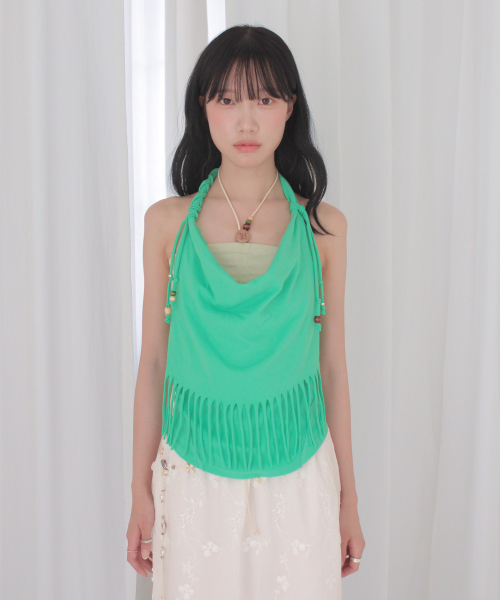 RUBATI(ルバティ)の「アニタ・ロ フリンジ カウルホルターネック ノースリーブ ビーズトップ_エメラルドミント(Tシャツ/カットソー・レディース・その他・1/2)」の6枚目の写真