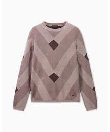 EMPORIO ARMANI | 【エンポリオ アルマーニ】ダイアゴナルジャカード クルーネック コットンプルオーバー　CAPSULE SIGNATURE(ニット/セーター)